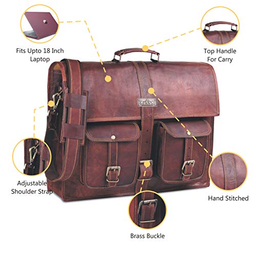 18" Vintage Leather Laptop Messenger Bag for Gaming