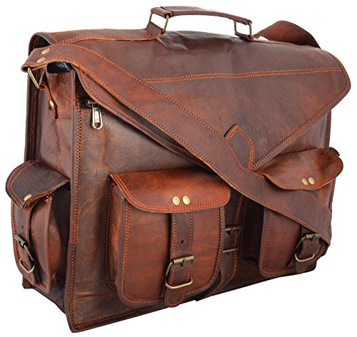Handolederco 18" Vintage Leather Messenger Gaming Laptop Bag