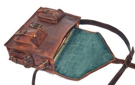 Handolederco 18" Vintage Leather Messenger Gaming Laptop Bag