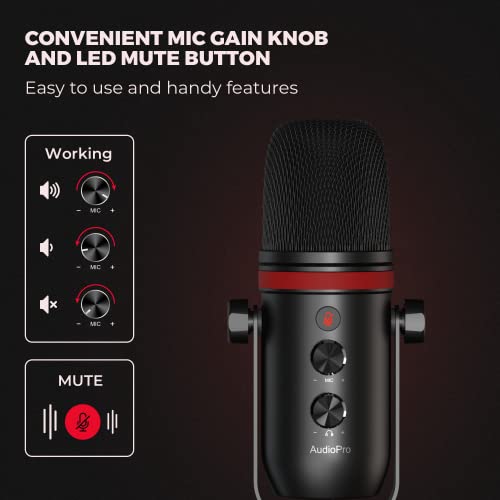 USB Microphone - AUDIOPRO Computer Condenser Gaming Mic for PC/Laptop/Phone/PS