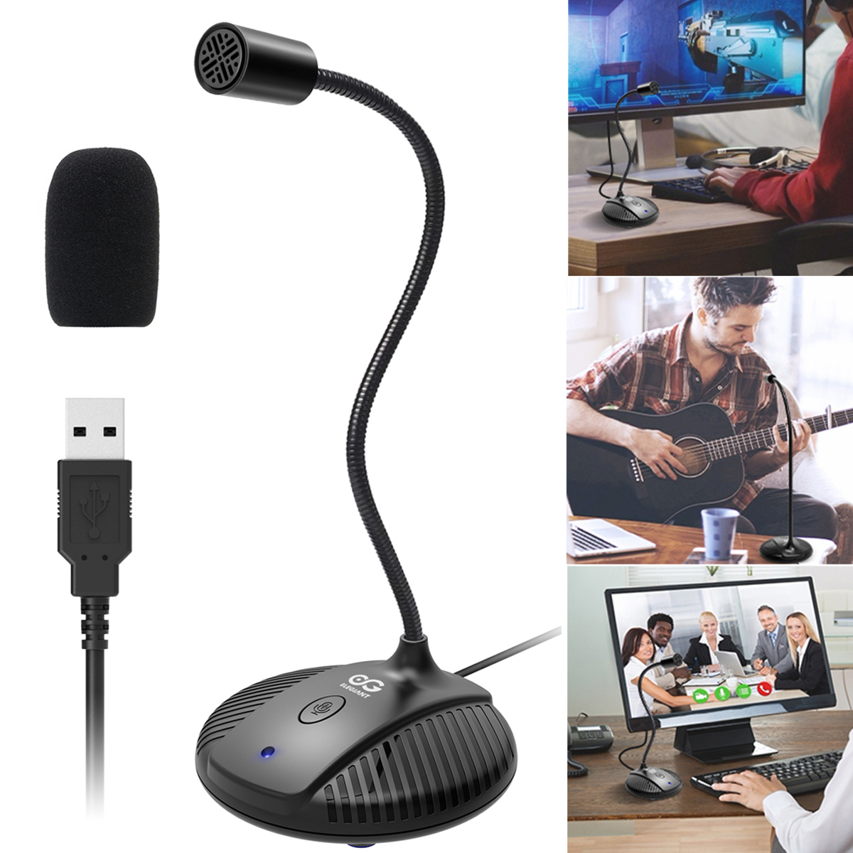 USB Omnidirectional Microphone with Mute Button