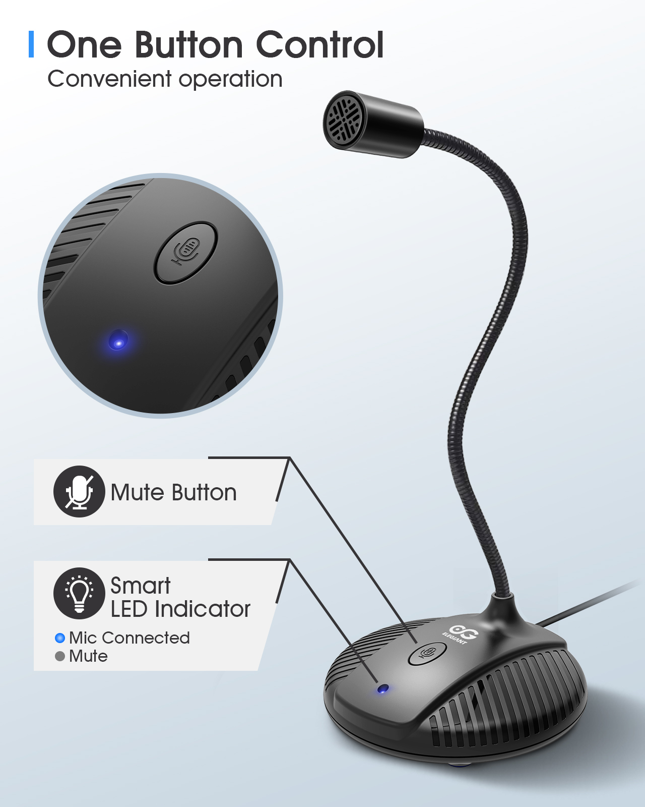 USB Omnidirectional Microphone with Mute Button