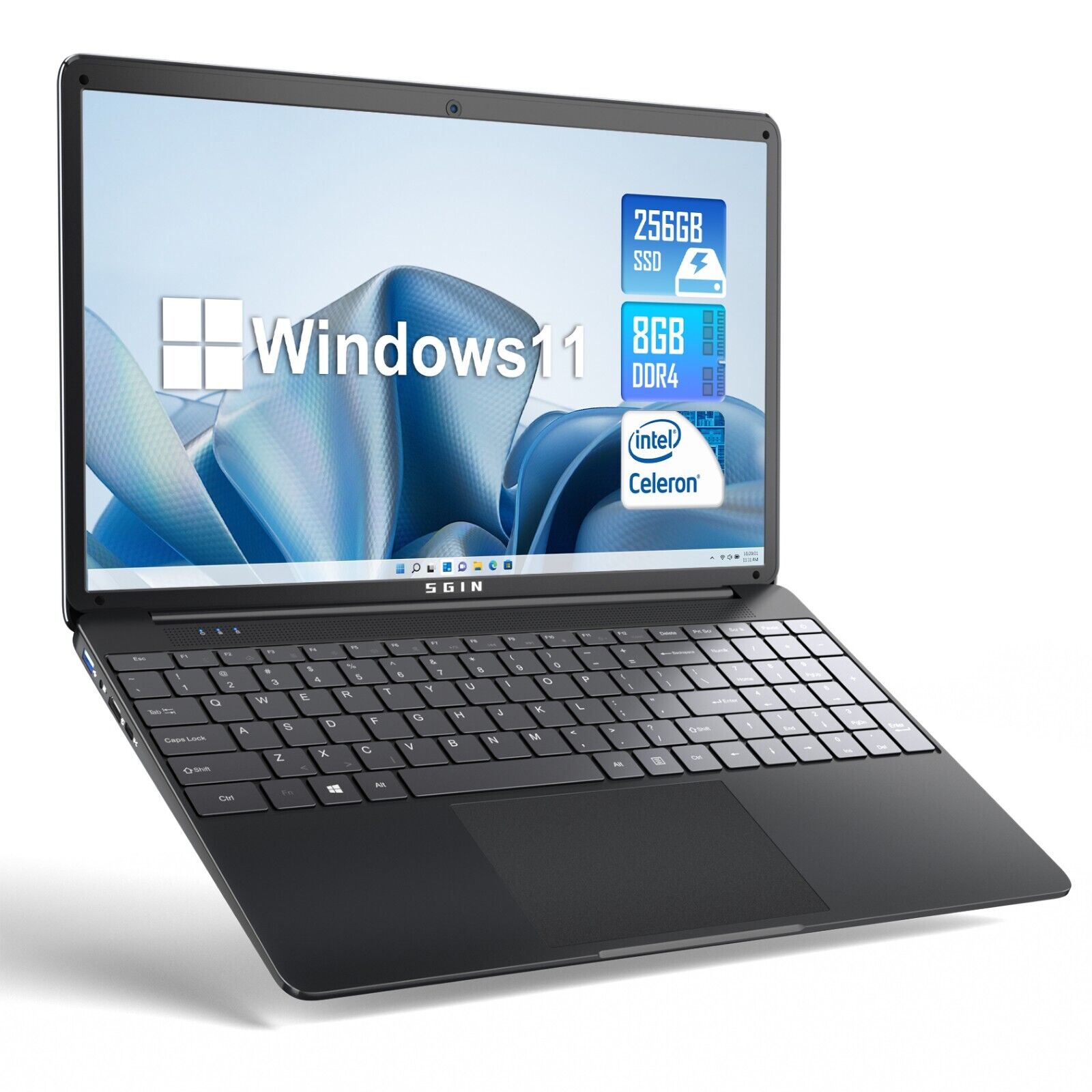 SGIN 15.6" Laptop 8GB RAM 256GB SSD Intel Celeron Quad-Core