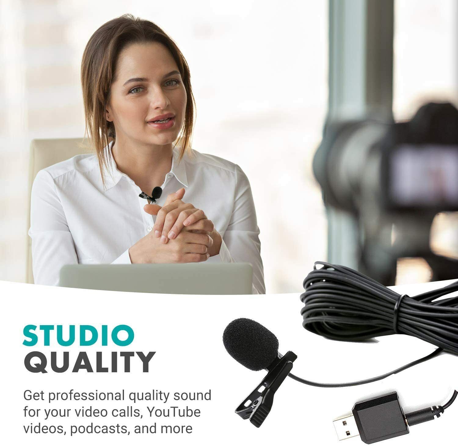 Movo Universal Lavalier Microphone for USB, Laptop, PC, Mac, Smartphone, Camera