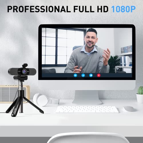 EMEET C960 Webcam: 1080p, Tripod, Microphone, Privacy Cover