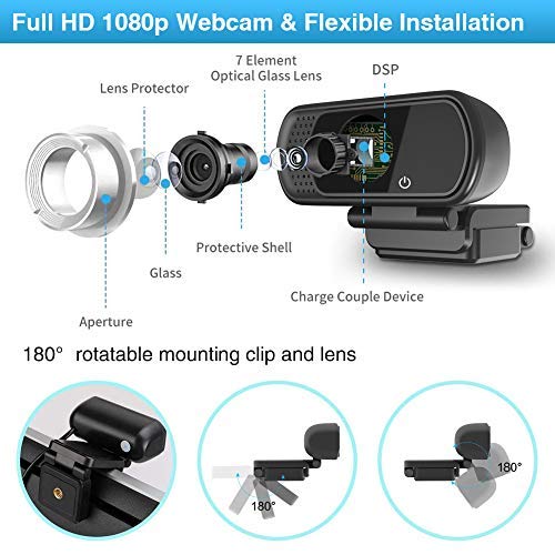 1080p Webcam with Microphone, Wide Angle & Privacy Cover