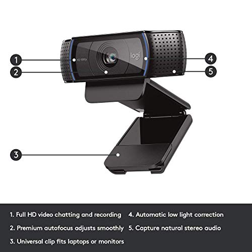 Logitech HD Pro Webcam C920, 1080p Wide-View Video