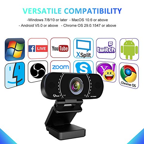 Akyta 1080p Webcam with Microphone and Tripod