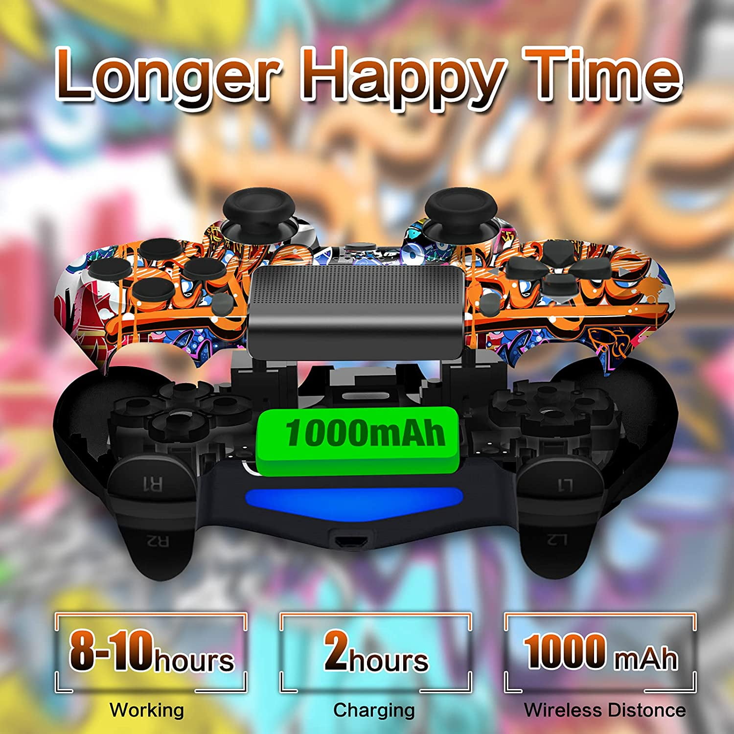 Wireless PS4/Pro/Slim/PC Gaming Controller with Graffiti Design