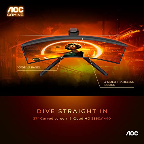 AOC CQ27G3Z 27" Curved Gaming Monitor, QHD 2K 240Hz