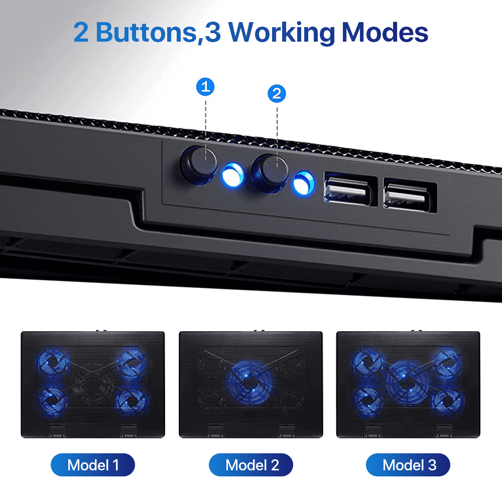 PLUSBRAVO Laptop Cooling Pad Stand with Fan Gaming Laptop Cooler with Double USB Interface Adjustable Angle Black