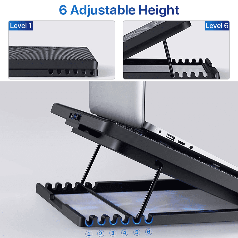 PLUSBRAVO Laptop Cooling Pad Stand with Fan Gaming Laptop Cooler with Double USB Interface Adjustable Angle Black