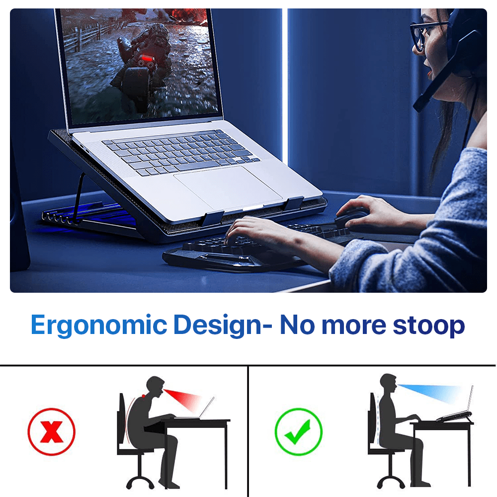 PLUSBRAVO Laptop Cooling Pad Stand with Fan Gaming Laptop Cooler with Double USB Interface Adjustable Angle Black