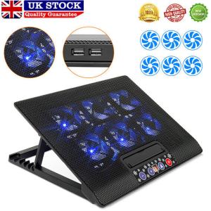 6 Quiet Fans Laptop Cooler Gaming Computer Cooling Pad Mat Tilt Stand LED 12-17"