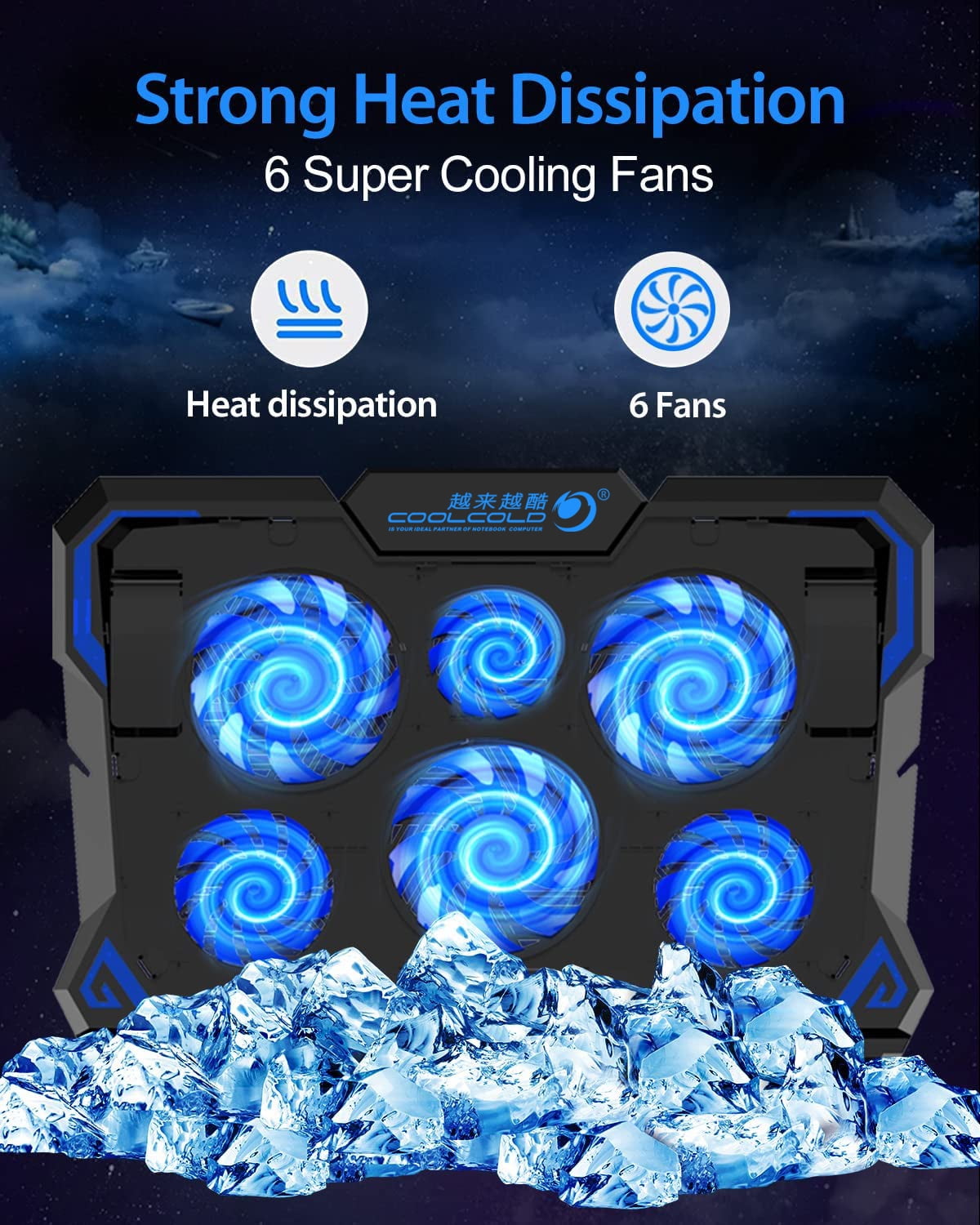 Coolcold Laptop Cooling Pad with 6 Quiet Fans