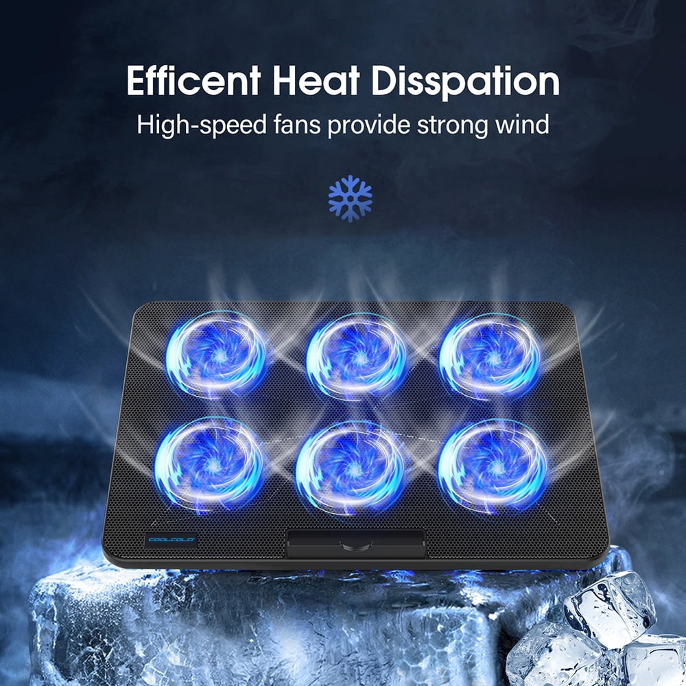 Coolcold 15.6-17.3inch Laptop Cooling Pad with 6 Quiet Fans,7 Height & Wind Speed Adjustable, 2 USB Port Laptop Cooer With Mobile Phone Holde