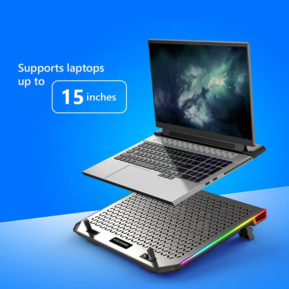 RGB Alloy Laptop Cooling Pad Stand Base 6 Fans Adjustable Speed - up to 15" 