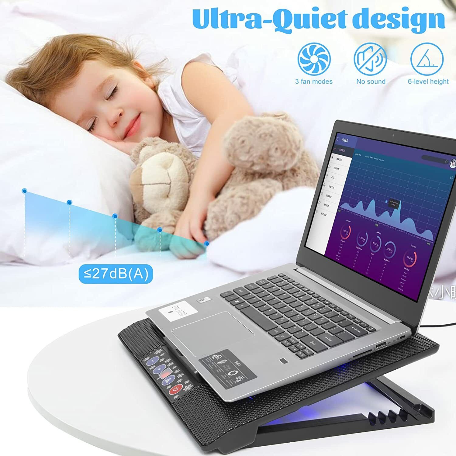 6 Quiet Fans Laptop Cooler Gaming Computer Cooling Pad Mat Tilt Stand LED 12-17"