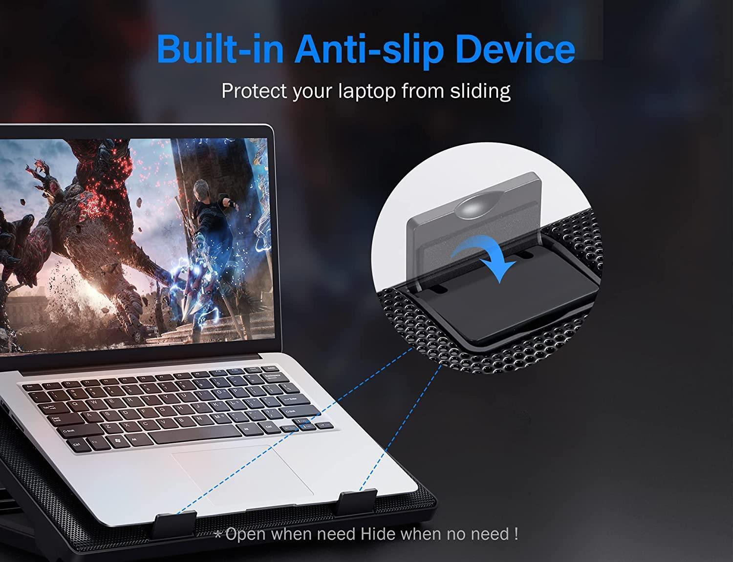 Silent Gaming Laptop Cooler Stand with 5 Fans (12-17")