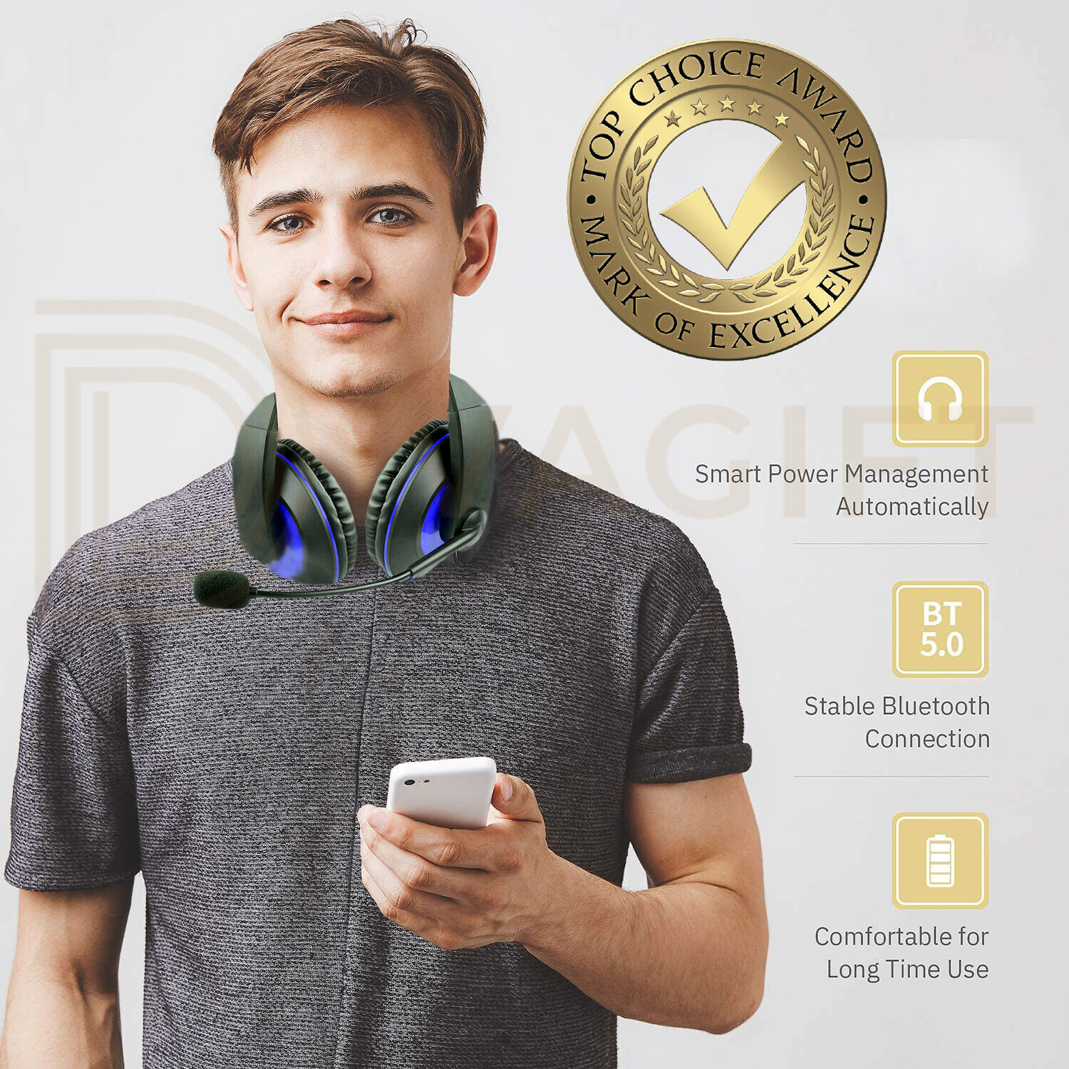 LED Gaming Headset with Mic for PC, Laptop, PS3/4/5, Xbox