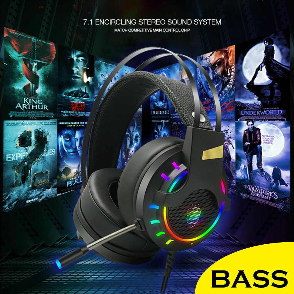 LED Gaming Headset with Mic for PC Laptop PS4 PS5 Xbox