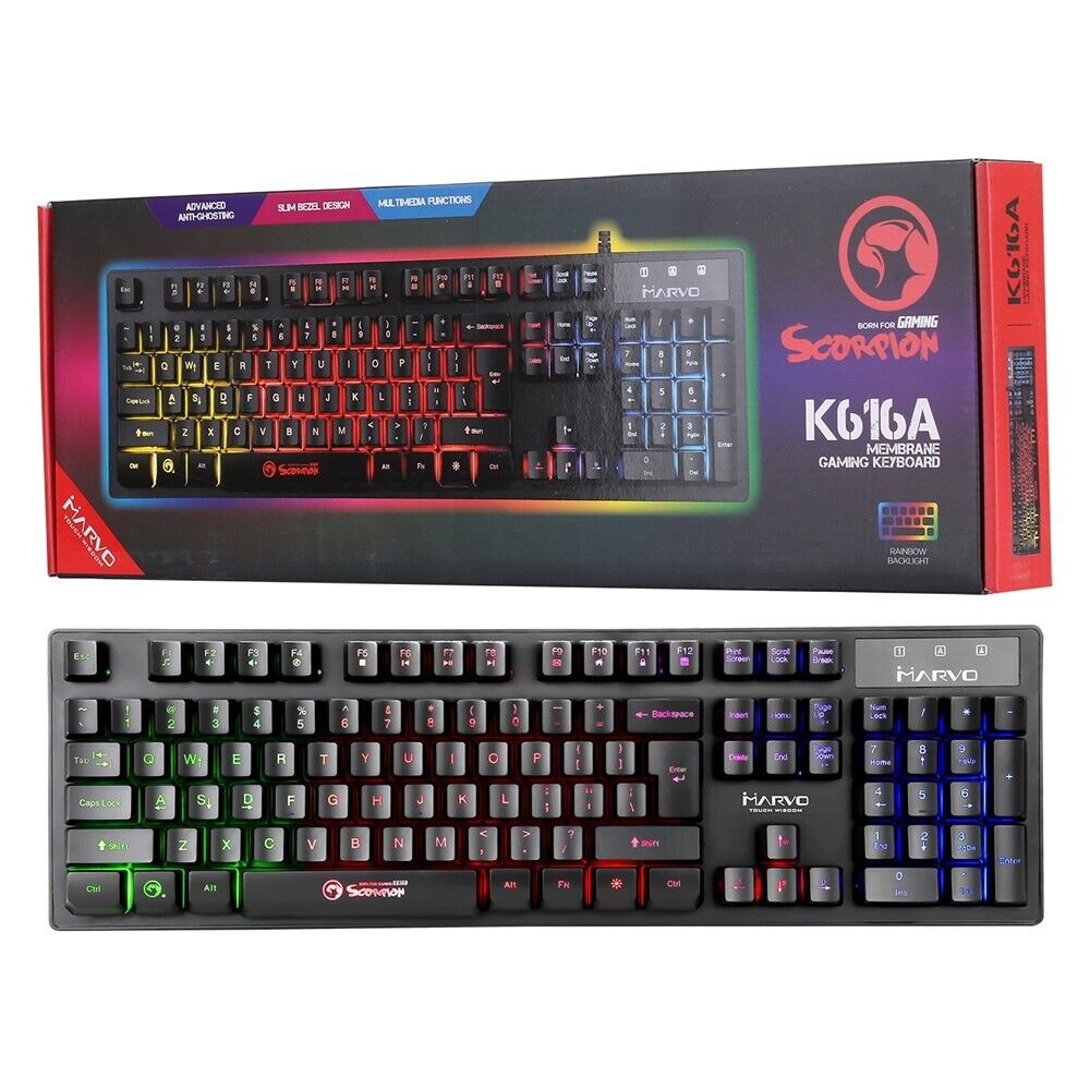 Marvo RGB Gaming Keyboard with Rainbow LED Backlit