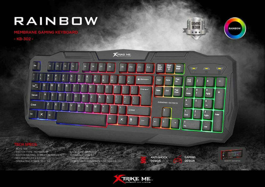 Xtrike UK Gaming Keyboard with Rainbow LED Backlit