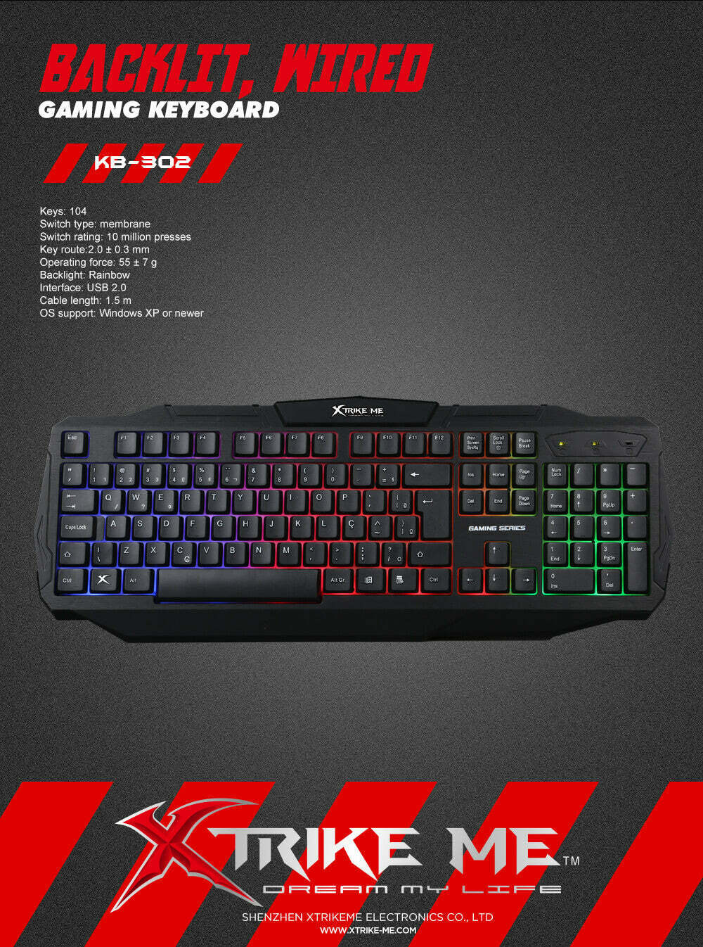 Xtrike UK Gaming Keyboard with Rainbow LED Backlit