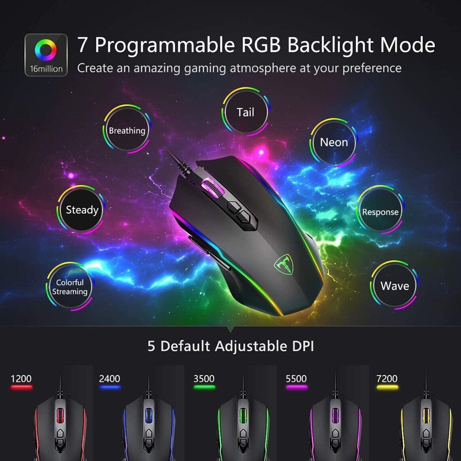 T16 Wired Gaming Mouse: 7200 DPI RGB