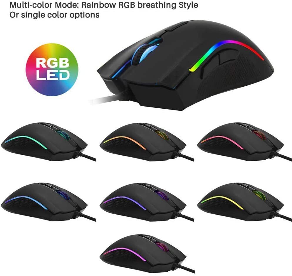RGB LED Light USB Wired Gaming Laptop Mouse