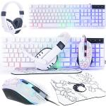 White Gaming Bundle: Keyboard, Mouse, Headset, Mouse Pad