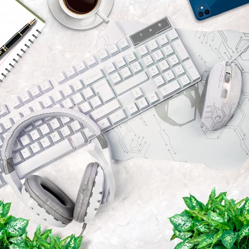 White Gaming Bundle: Keyboard, Mouse, Headset, Mouse Pad