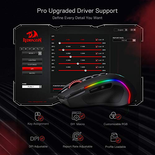 Redragon M612 RGB Gaming Mouse, 8000 DPI Optical