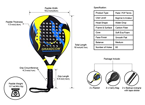 Carbon Fiber Power Lite Padel Tennis Racquets