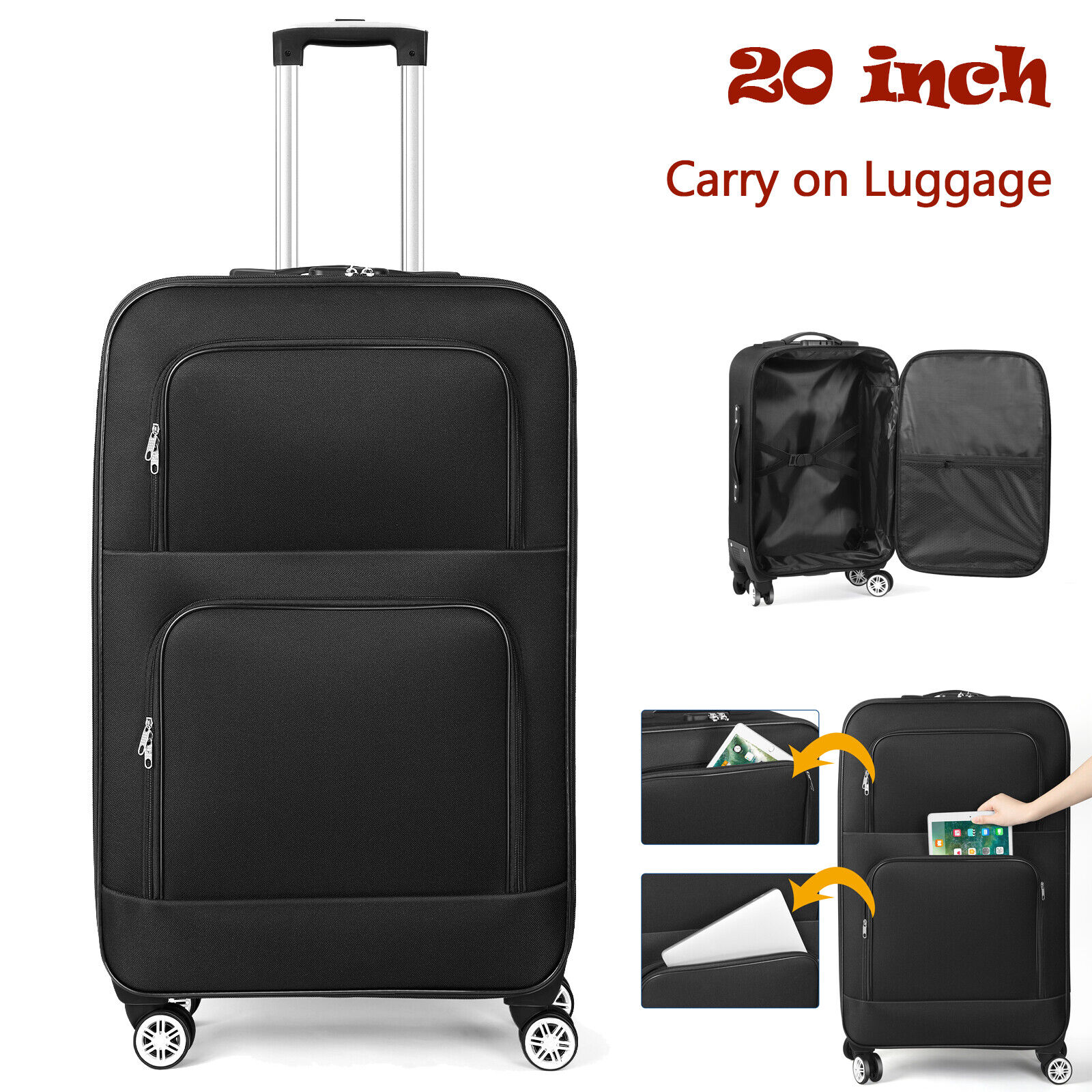 Carry On Luggage 20" Checked Softshell Lightweight Suitcase with Spinner Wheels