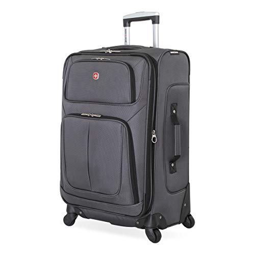 SwissGear Sion Softside Expandable Roller Luggage, Dark Grey, Checked-Medium 25-Inch