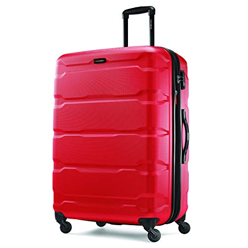 Samsonite Omni PC Hardside Expandable Luggage with Spinner Wheels, Checked-Large 28-Inch, Red