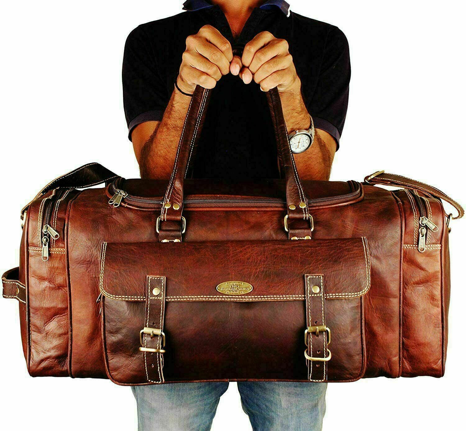 Large Vintage Leather Men's Travel Duffel Bag