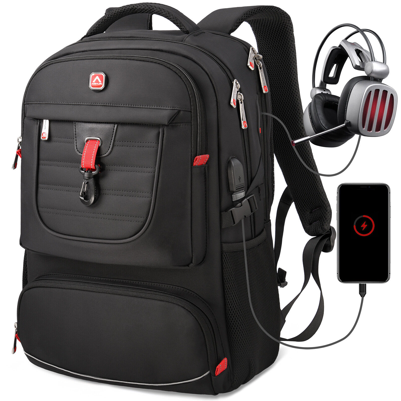 50L Extra Large Durable Travel Computer Backpack Waterproof 17" Laptop Bag Black