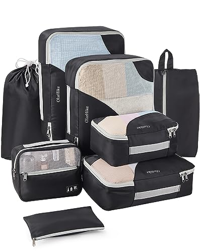 8-Piece Packing Cubes Set for Travel, Various Sizes (Black)