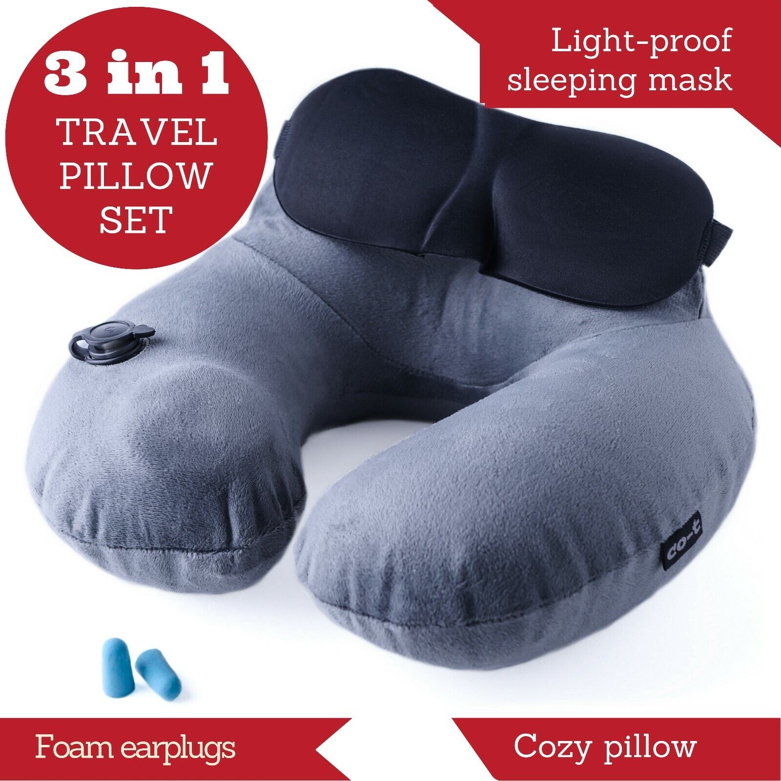 Inflatable Travel Pillow Set for Airplane - Neck Rest