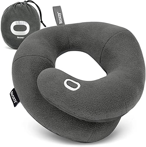 BCOZZY Neck Pillow for Travel Provides Double Support to The Head, Neck, and Chin in Any Sleeping Position on Flights, Car, and at Home, Comfortable Airplane Travel Pillow, Large, Gray