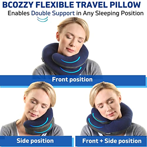 BCOZZY Neck Pillow for Travel Provides Double Support to The Head, Neck, and Chin in Any Sleeping Position on Flights, Car, and at Home, Comfortable Airplane Travel Pillow, Large, Gray