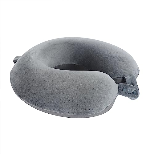 Makimoo Travel Neck Pillow, Top Memory Foam Pillow for Head Support, Ideal for Airplanes, Cars, and Home Recliners, Adjustable and Soft (Grey)