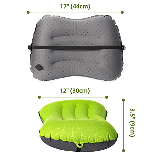 Crisonky Camping Pillow - Inflatable Pillow - Travel Pillows for Backpacking & Airplane, Lumbar Support 2.0 Blow Up Pillows, Ultralight Compressible, Comfortable, Ergonomic Pillows (Light Grey)