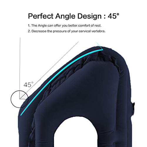 Kimiandy Inflatable Travel Pillow for Airplane, Inflatable Neck Air Pillow for Sleeping to Avoid Neck and Shoulder Pain, Support Head, Neck and Lumbar, Used for Airplane, Car, Bus and Office (Blue)