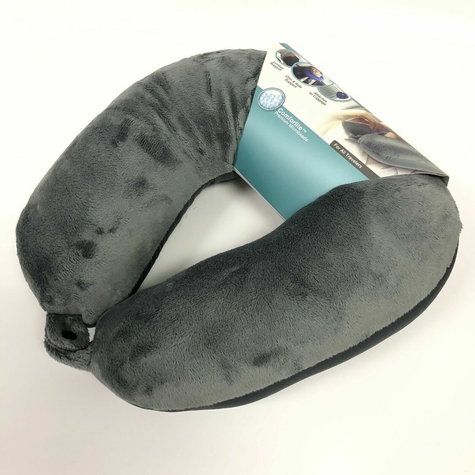 Brookstone Soft Microbead Travel Pillow Neck/Lumbar - Gray/Blue/Black