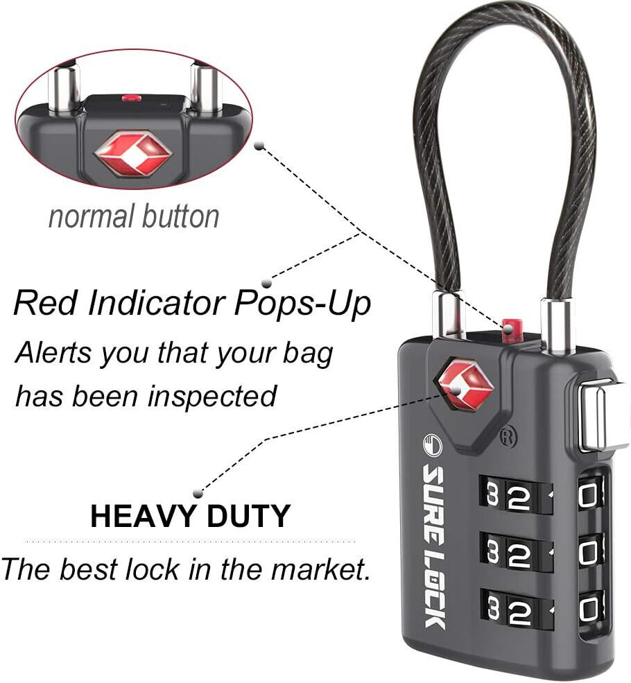 TSA Compatible Travel Locks, Inspection Indicator 2-Pack