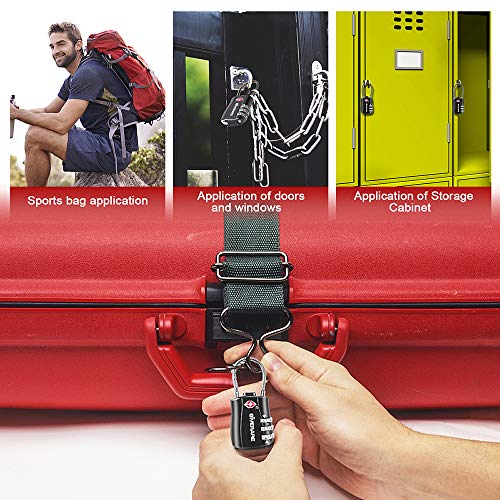 GIVERARE 2 PCS TSA Approved Luggage Locks, Combination Travel Cable Lock, Re-settable 3-Digit Padlocks with Alloy Body, Keyless Travel Sentry Accepted Padlock for Gym Locker, Golf Bag Case-Black