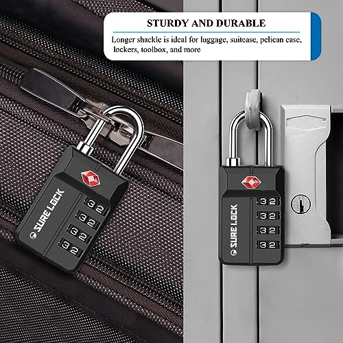 TSA Approved Travel Luggage Locks, Open Alert Combination Lock for School Office & Gym Locker,Toolbox, Pelican Case,Easy Read Dials- 1, 2 & 4 Pack (1, Black 1 Pack)